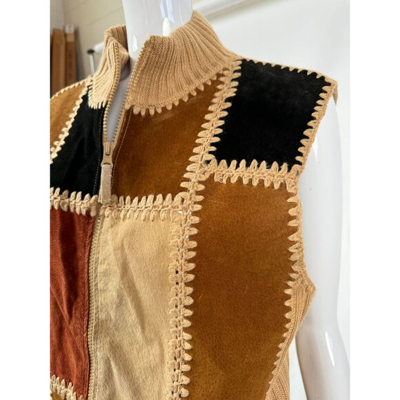 Vintage Designers Studio 90s Patchwork Sleeveless Vest With Zipper & Crochet Det - Picture 3 of 16